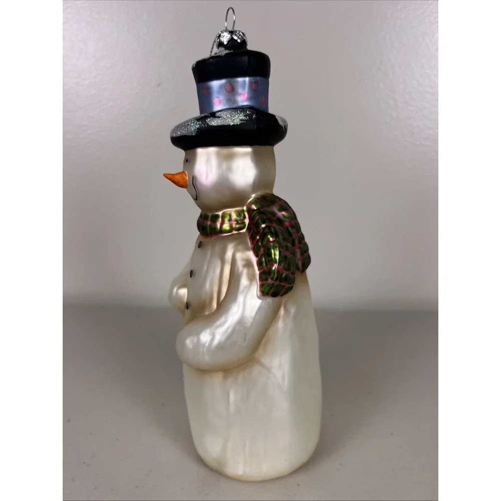 Kurt Adler Handblown Glass Snowman Christmas Ornament Top Hat‎ Scarf Festive